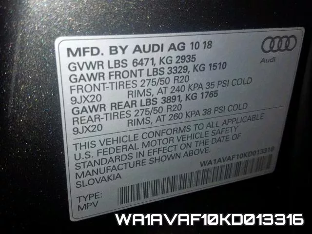 WA1AVAF10KD013316