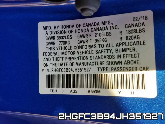 2HGFC3B94JH351927