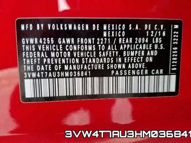 3VW4T7AU3HM036841