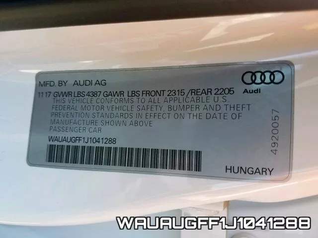 WAUAUGFF1J1041288