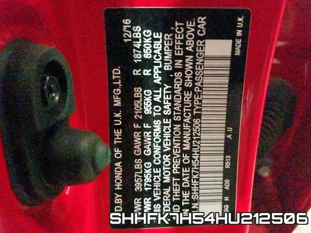 SHHFK7H54HU212506