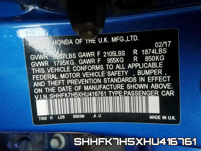 SHHFK7H5XHU416761