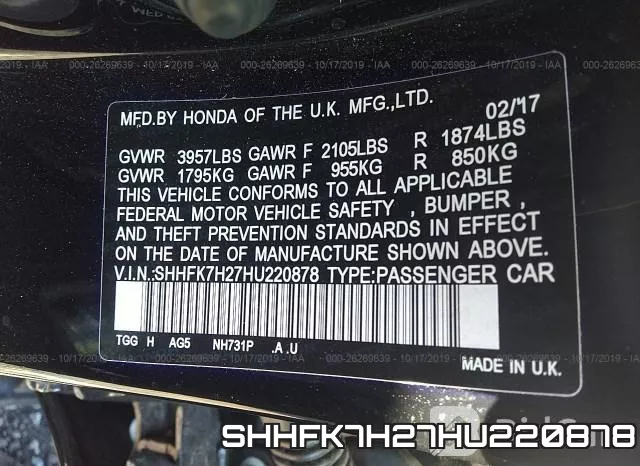 SHHFK7H27HU220878