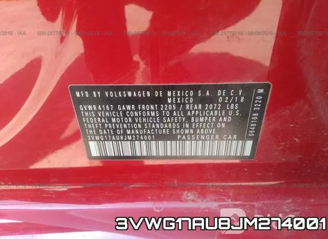 3VWG17AU8JM274001