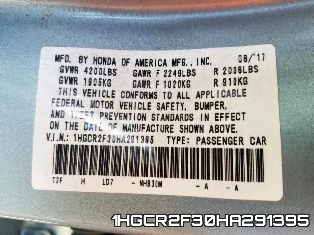 1HGCR2F30HA291395