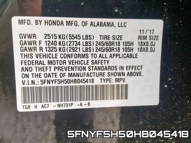 5FNYF5H50HB045418