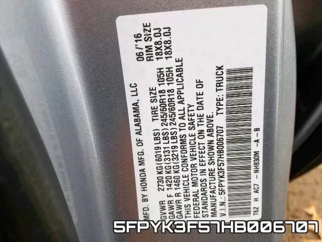 5FPYK3F57HB006707