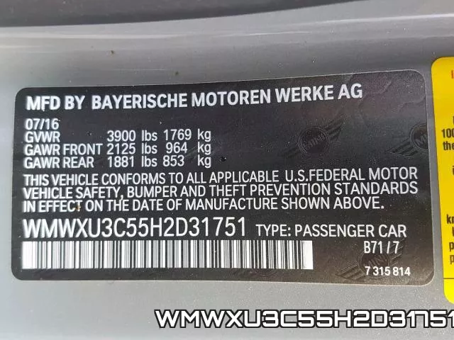 WMWXU3C55H2D31751