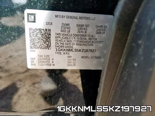 1GKKNMLS5KZ197927