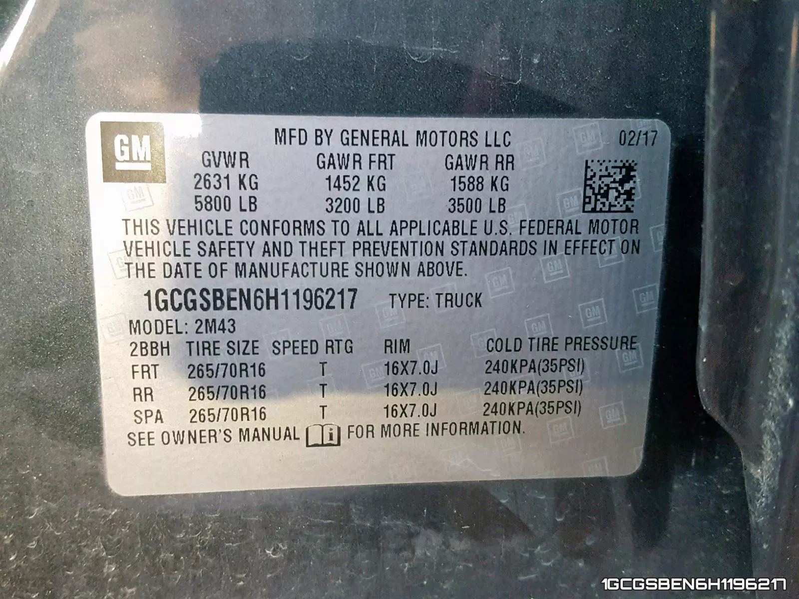 1GCGSBEN6H1196217