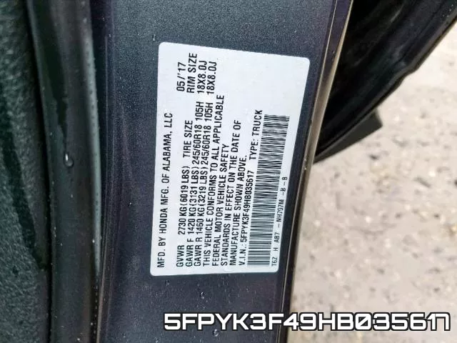 5FPYK3F49HB035617