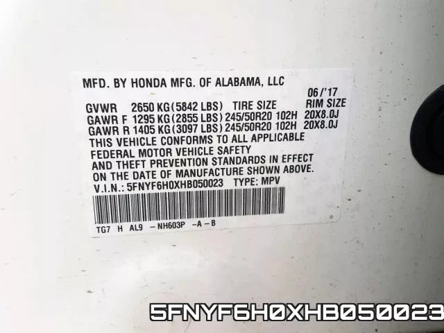 5FNYF6H0XHB050023