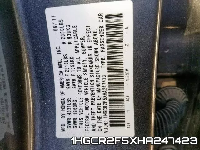 1HGCR2F5XHA247423