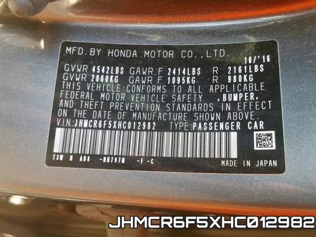 JHMCR6F5XHC012982