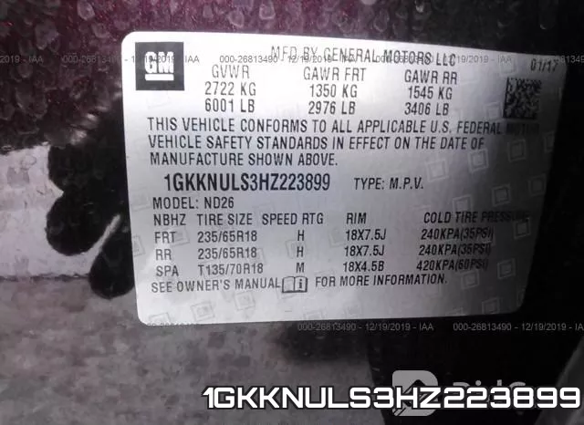 1GKKNULS3HZ223899