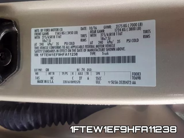 1FTEW1EF9HFA11238