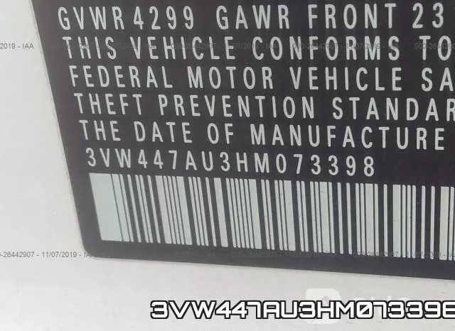 3VW447AU3HM073398