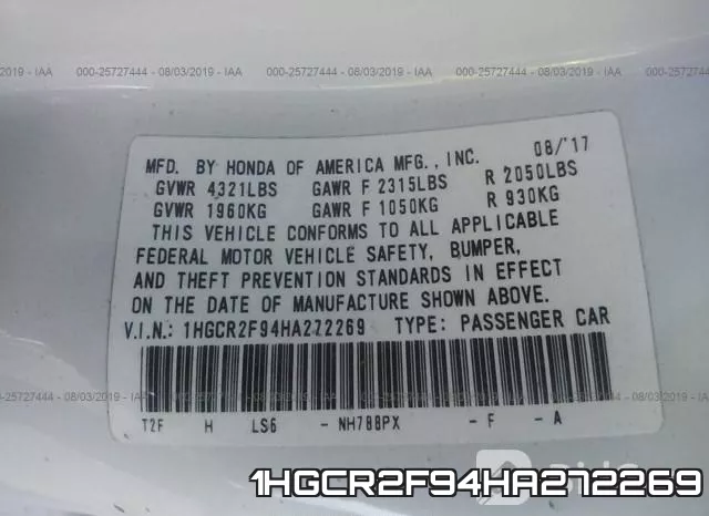 1HGCR2F94HA272269