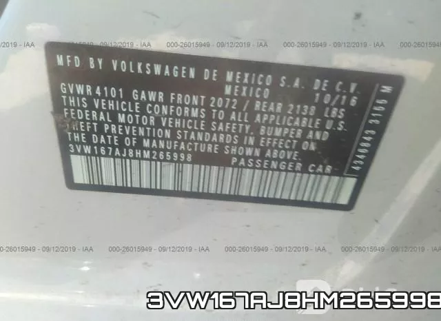 3VW167AJ8HM265998