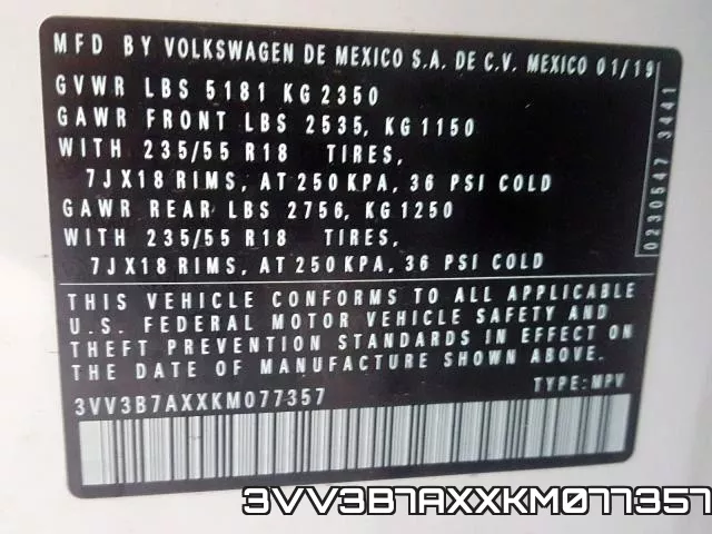 3VV3B7AXXKM077357