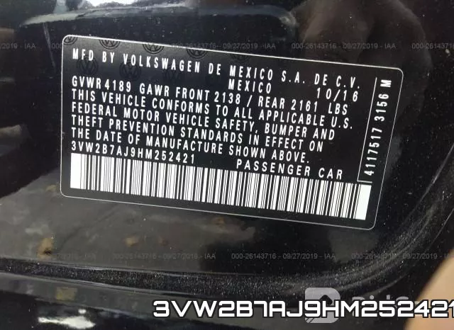 3VW2B7AJ9HM252421