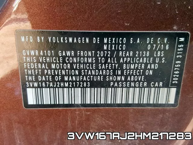 3VW167AJ2HM217283