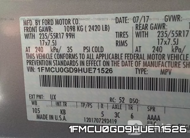 1FMCU0GD9HUE71526