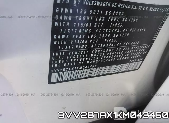 3VV2B7AX1KM043450