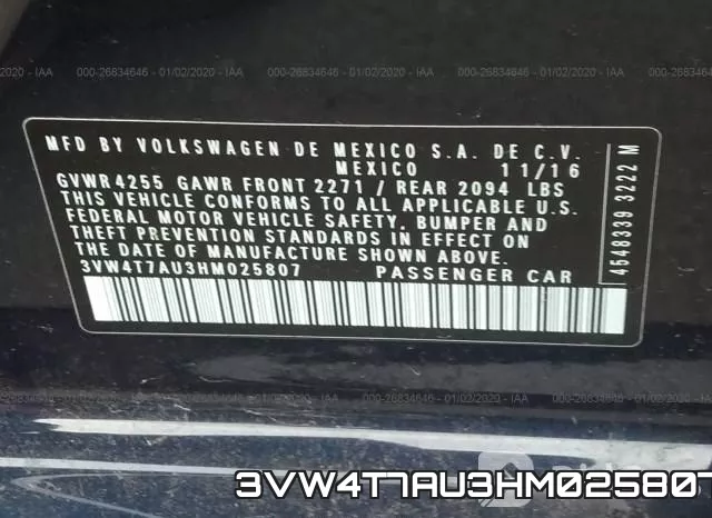3VW4T7AU3HM025807