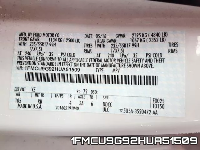 1FMCU9G92HUA51509