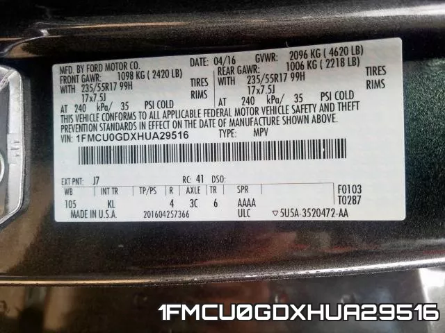 1FMCU0GDXHUA29516