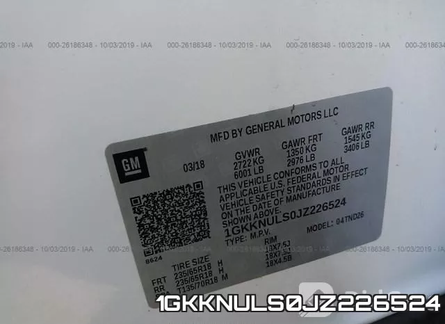 1GKKNULS0JZ226524