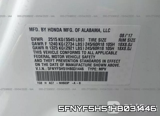 5FNYF5H51HB031446
