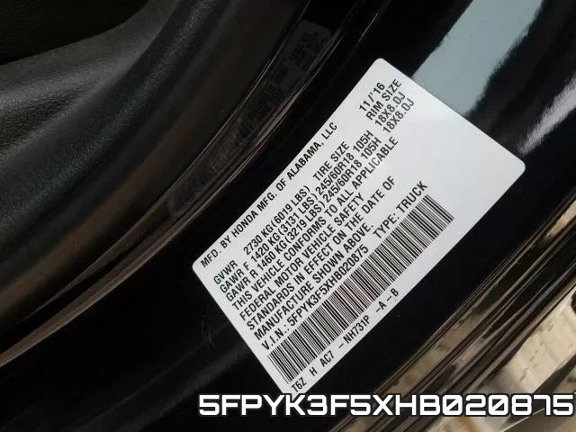 5FPYK3F5XHB020875