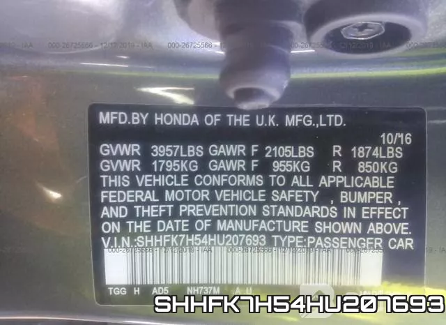 SHHFK7H54HU207693