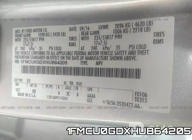 1FMCU0GDXHUB64205
