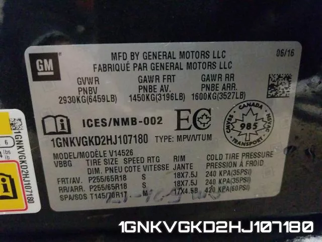 1GNKVGKD2HJ107180