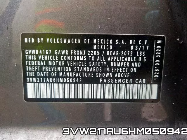 3VW217AU6HM050942