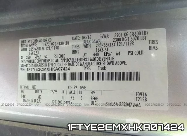 1FTYE2CMXHKA07424