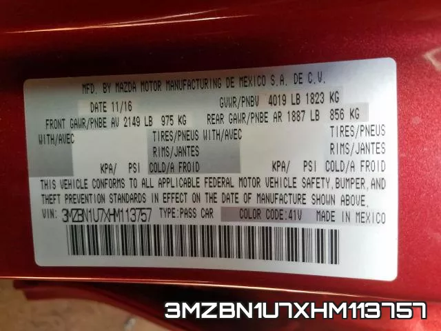 3MZBN1U7XHM113757