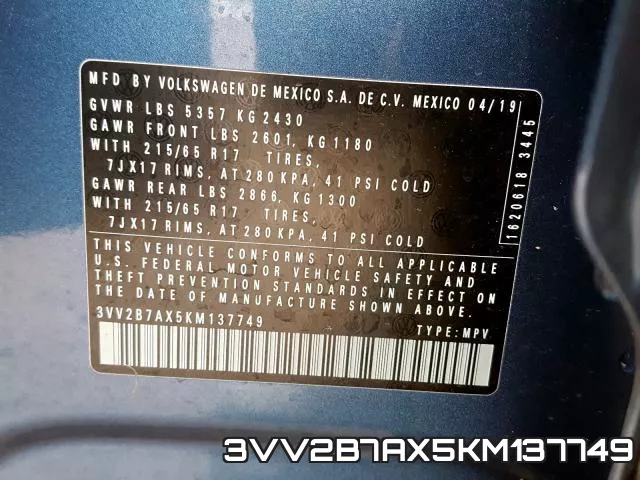 3VV2B7AX5KM137749