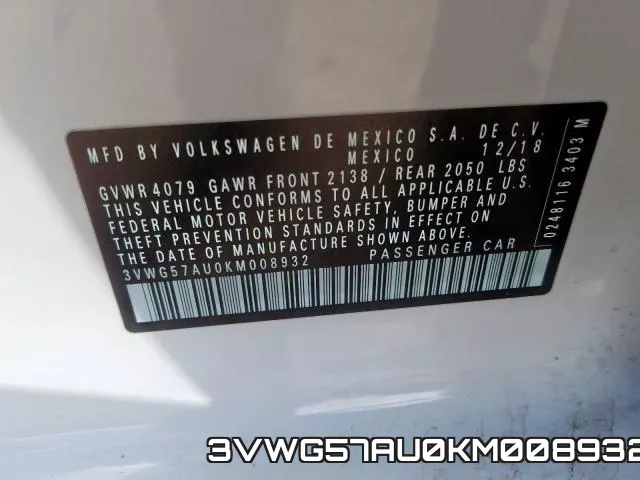 3VWG57AU0KM008932