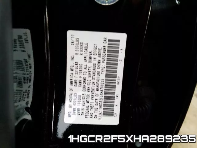 1HGCR2F5XHA289235