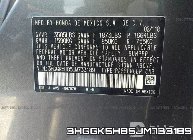 3HGGK5H85JM733189