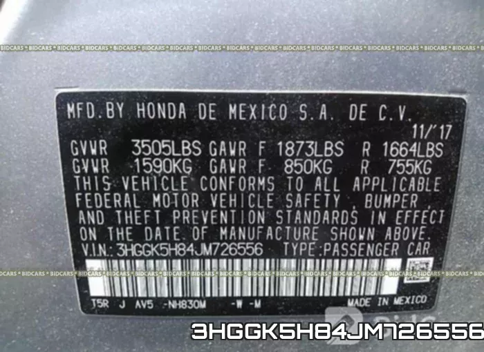 3HGGK5H84JM726556