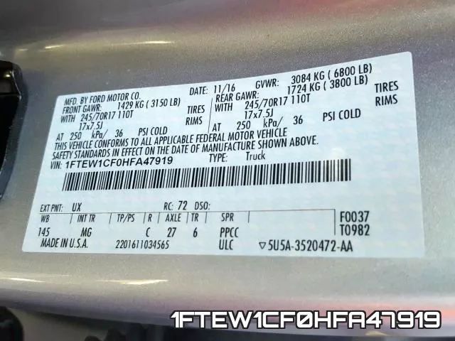 1FTEW1CF0HFA47919