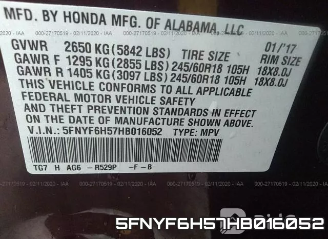 5FNYF6H57HB016052