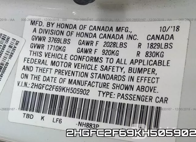2HGFC2F69KH505902