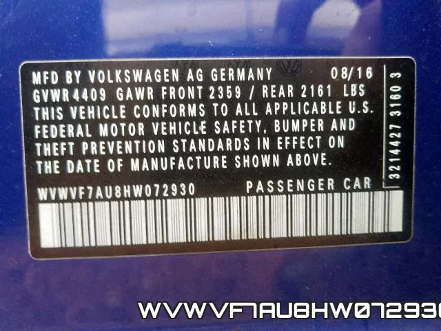 WVWVF7AU8HW072930