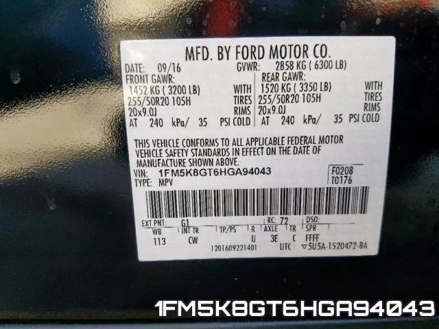 1FM5K8GT6HGA94043